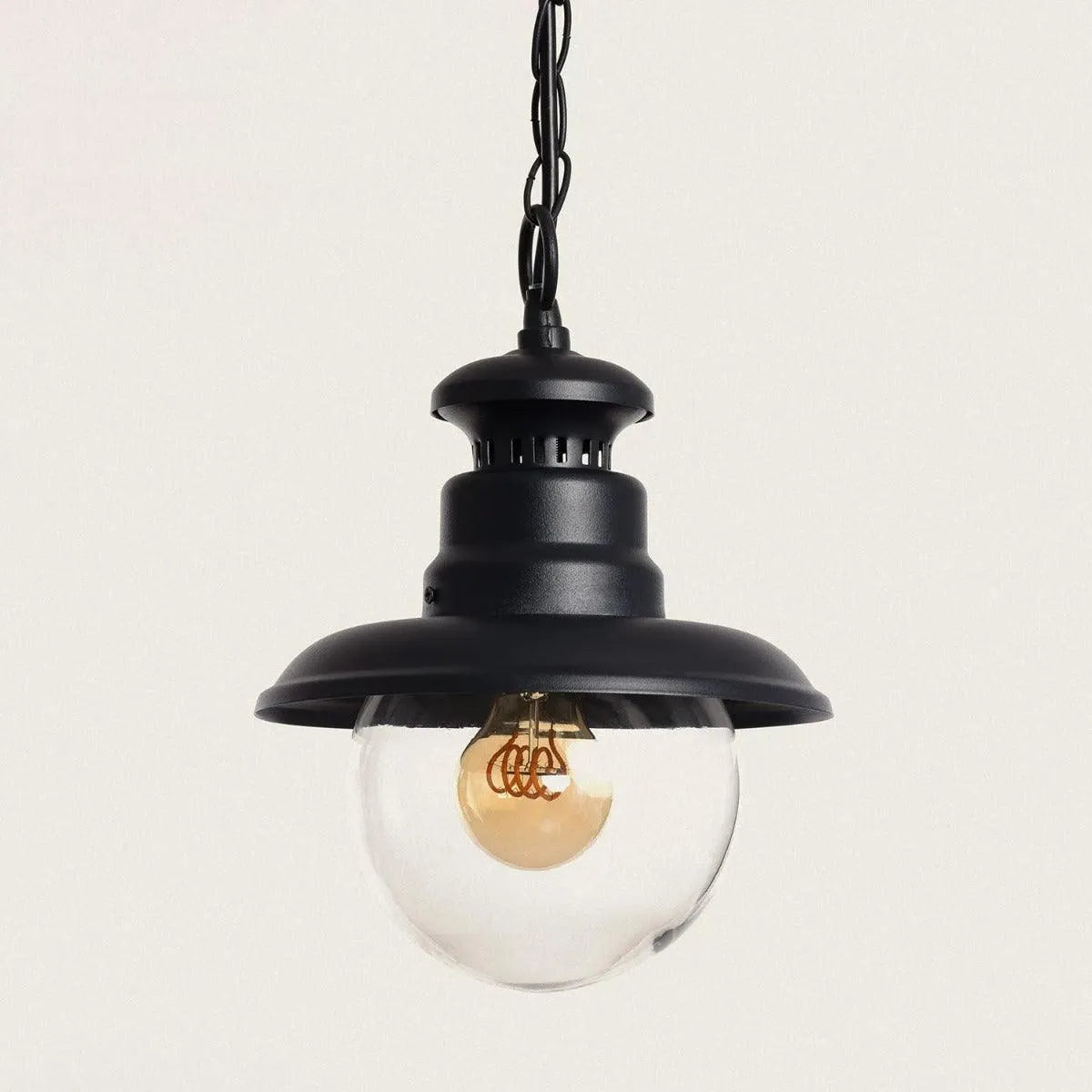 industriele hanglamp zwart met glazen kap e27 fitting binnen of buiten