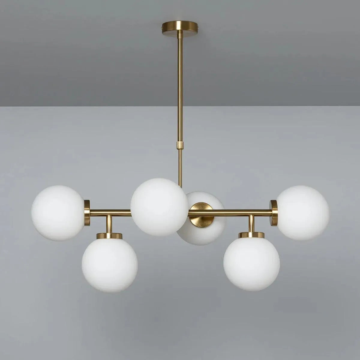 hanglamp messing opaalglas breed verstelbare hoogte e27 fitting 6 fittingen kappen