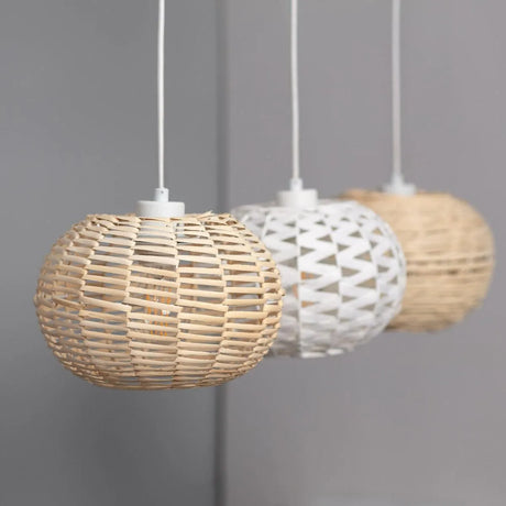 Hanglamp gevlochten 'Linde' 3x E27 fitting houten balk 147cm - FOIR
