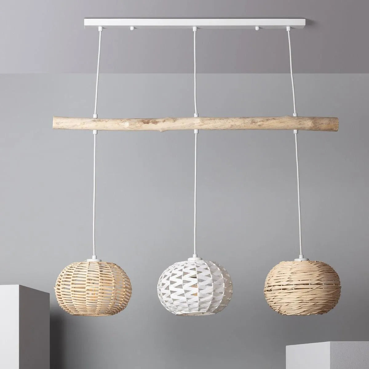 Houten balk hanglamp voor boven de eettafel