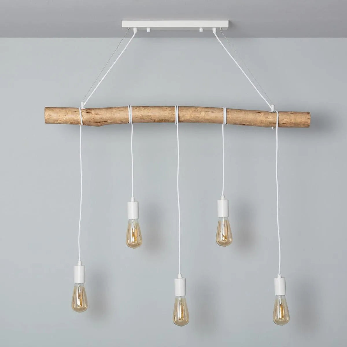 hanglamp balk hout e27 fitting stoffen snoer