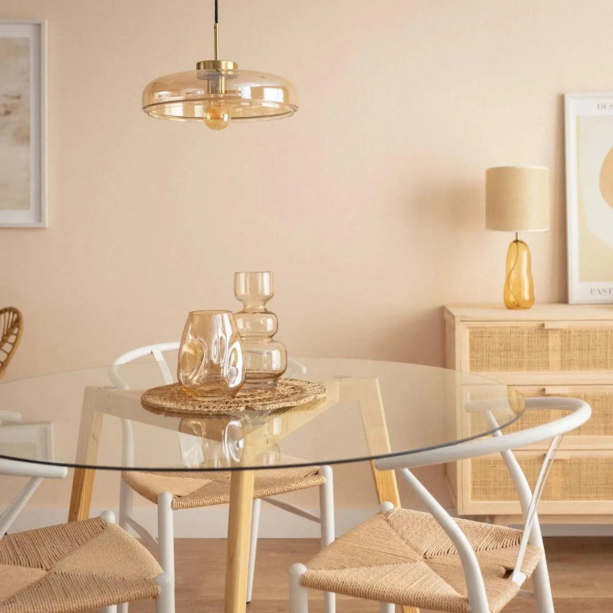 Hanglamp amberglazen kap & goud E27 fitting 'Marcel' 34 cm - FOIR