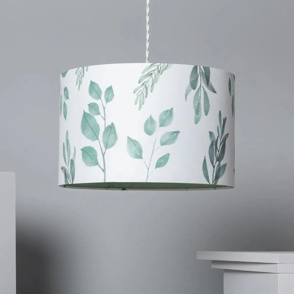 hanglamp grote stoffen kap wit en groen E27 fitting