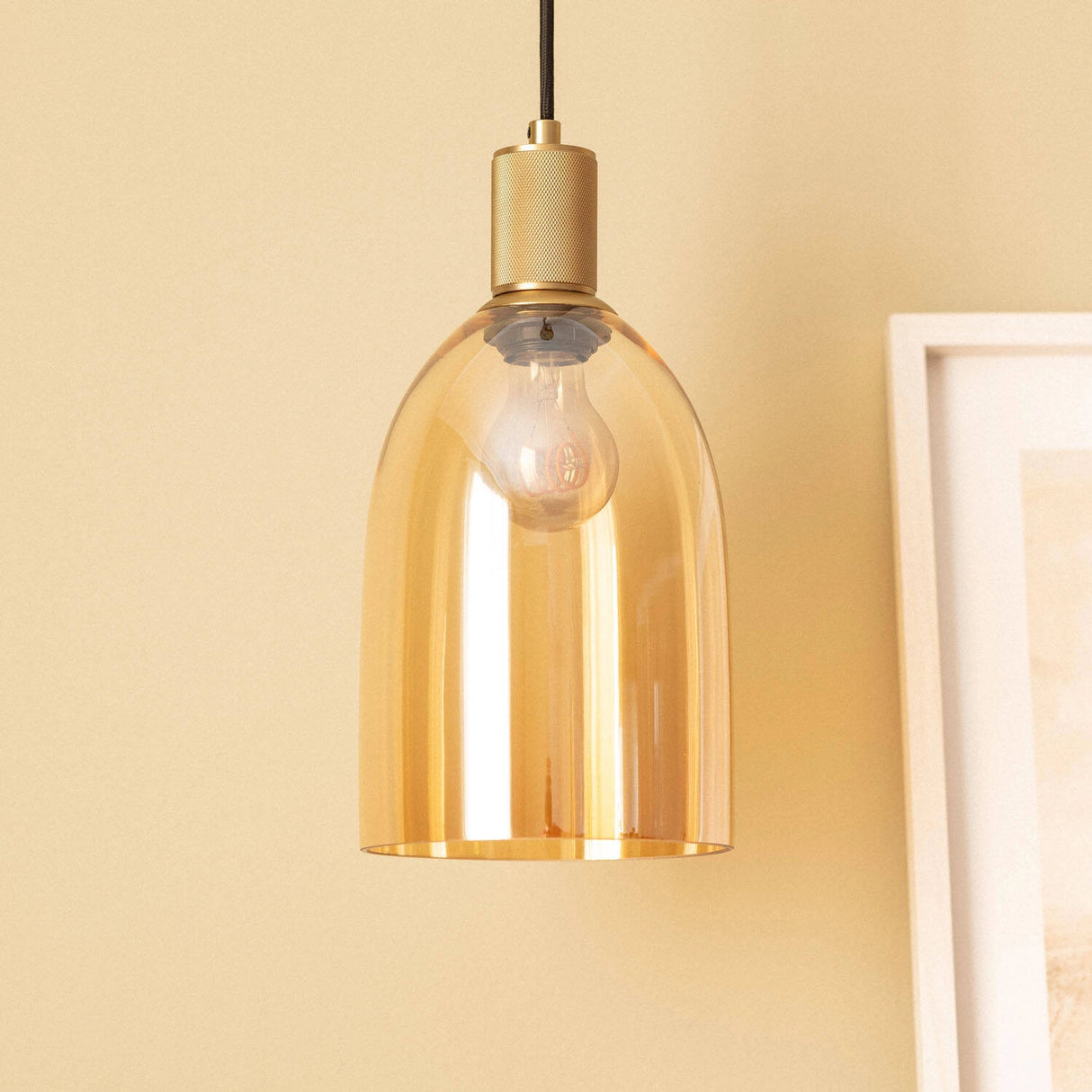 Hanglamp Retro Amber glas Viteo Ovaal e27 Goud