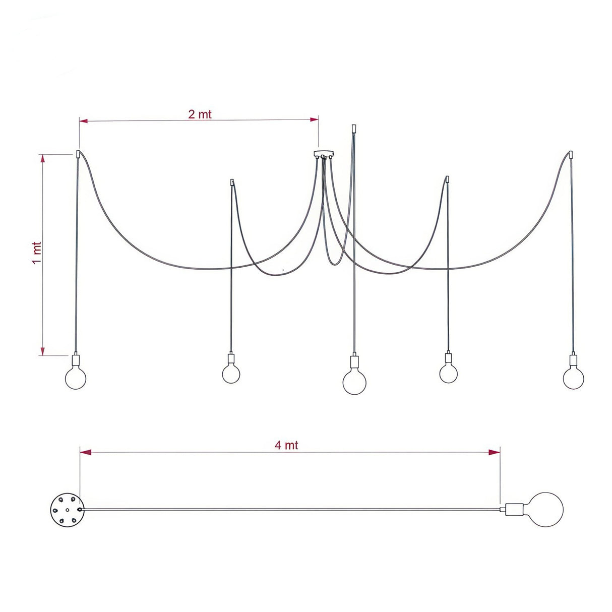 Hanglamp 5 losse fitting Spider E27 set