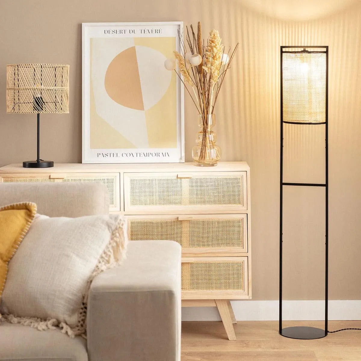 Vloerlamp met bruine kap e27 fitting en vloerschakelaar