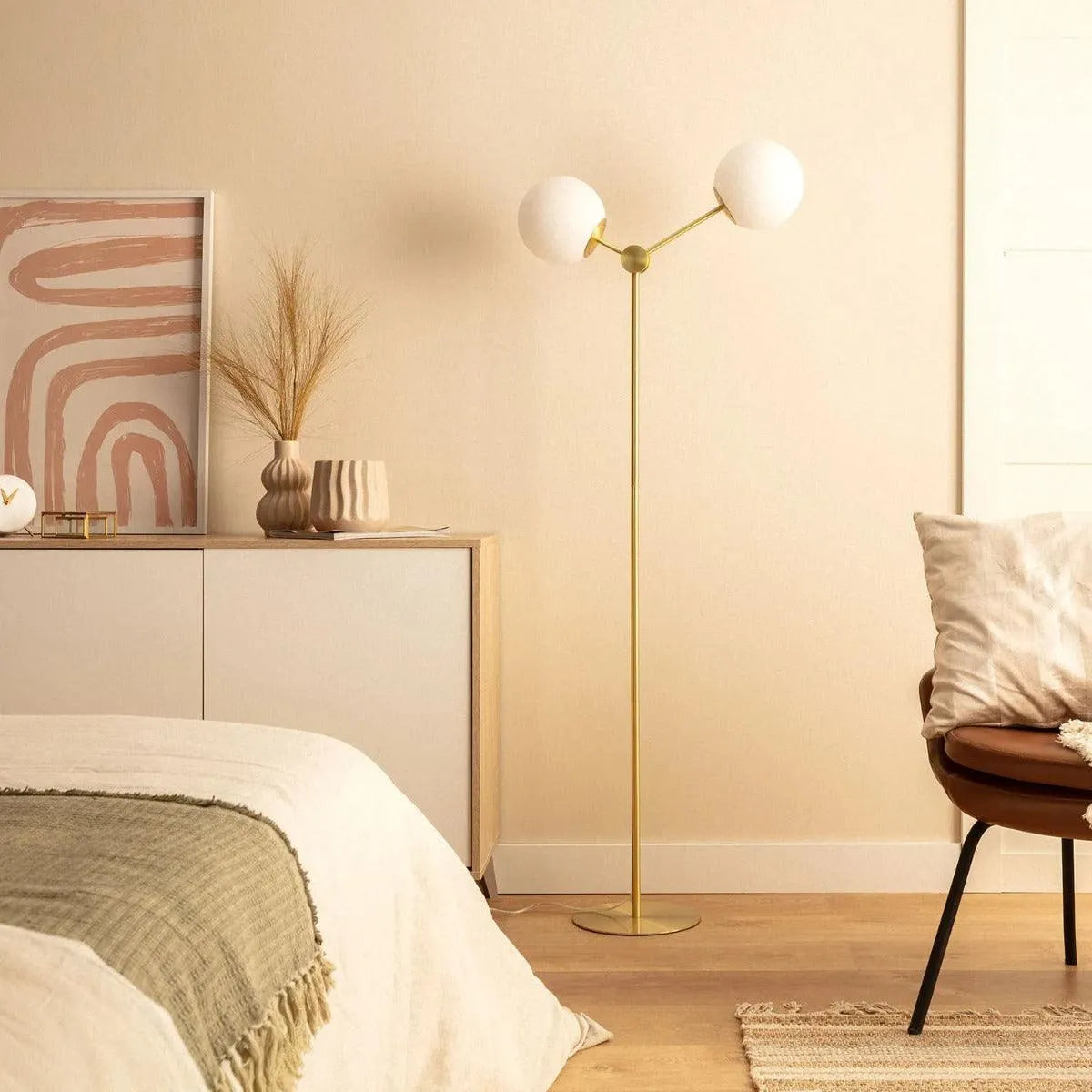 Vloerlamp goud met opaalglazen kappen 'Mono 2' 150 cm - FOIR