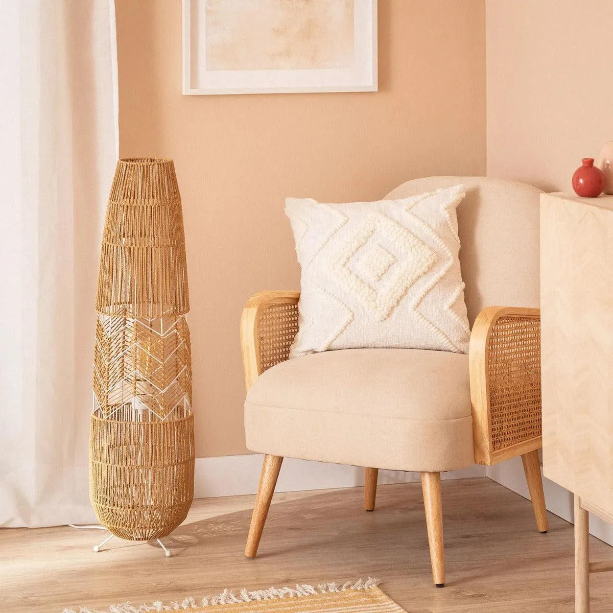 Grote vloerlamp gevlochten papier & metaal met E27 fitting 'Hendrik' 90cm - FOIR