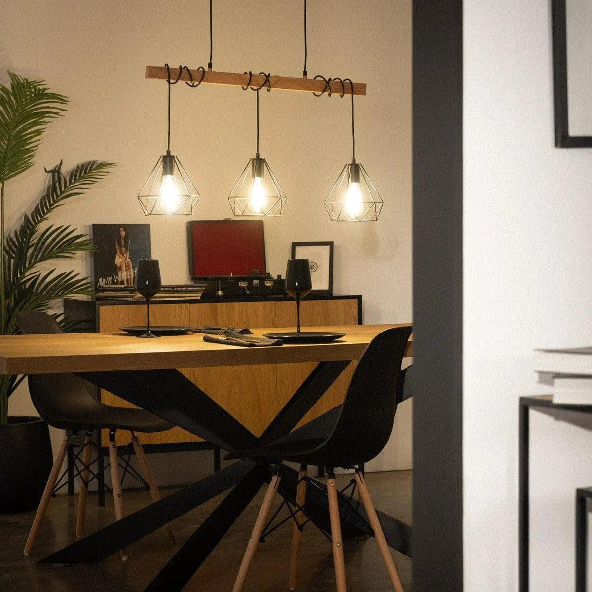 houten hanglampen eettafel metaal metaal