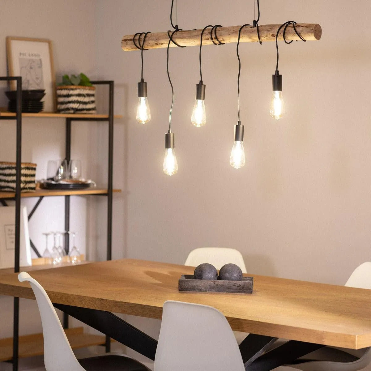 Hanglamp houten balk e27 fitting zwart voor boven de eettafel losse fittingen