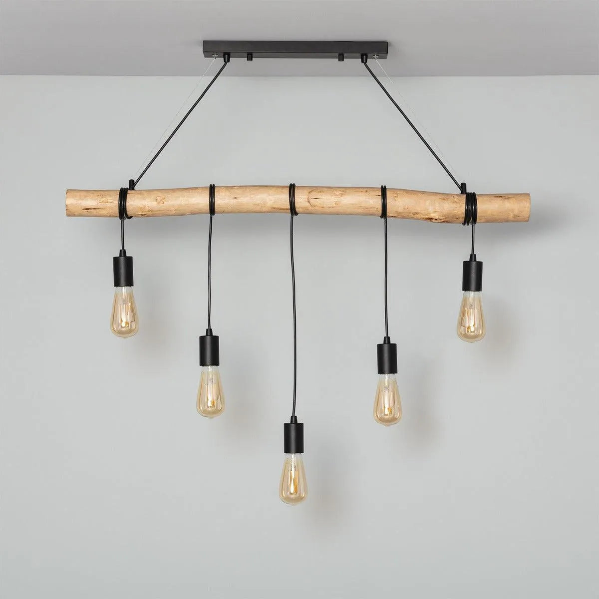 Hanglamp houten balk e27 fitting tak design