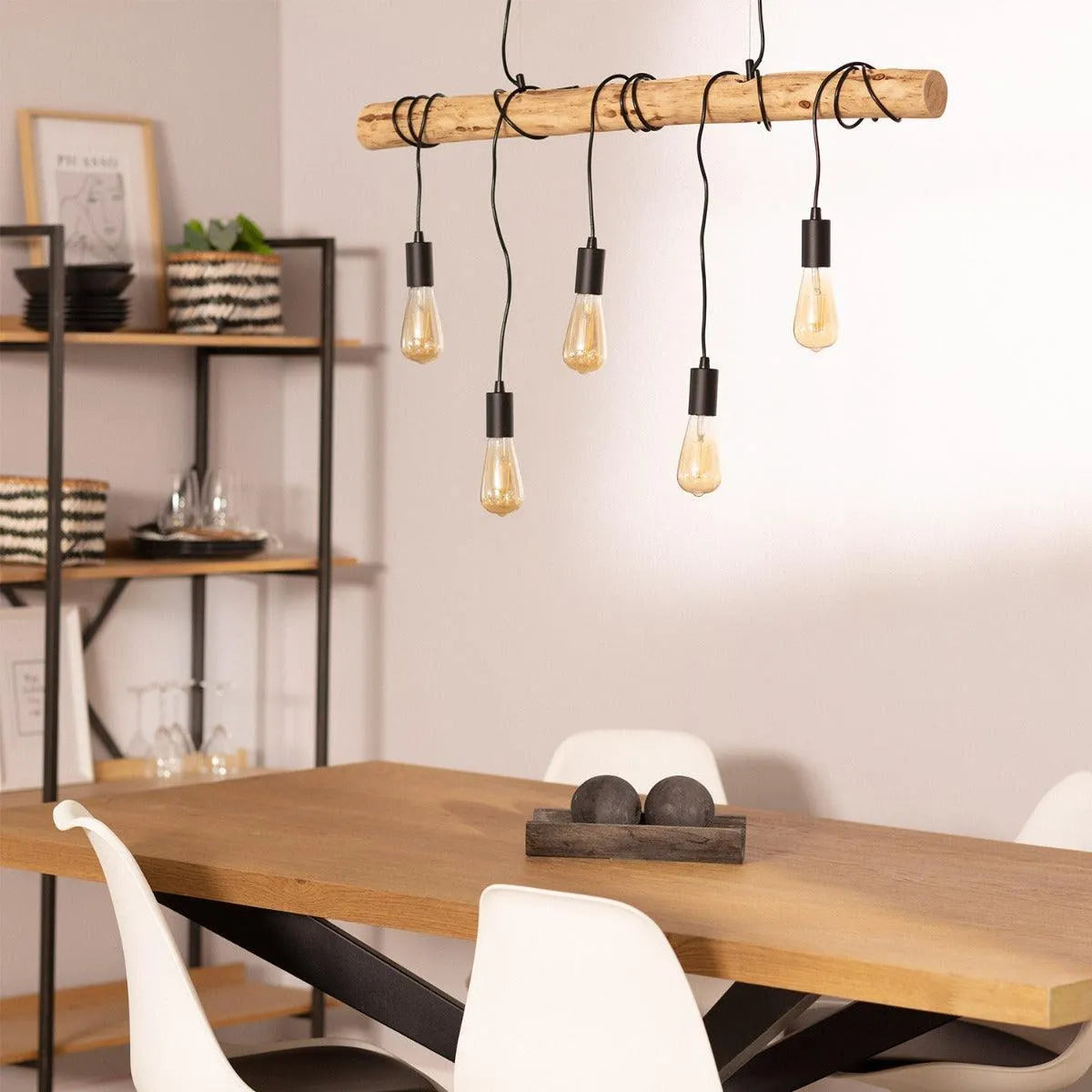 Houten balk hanglamp voor boven de eettafel e27 fitting losse lampen