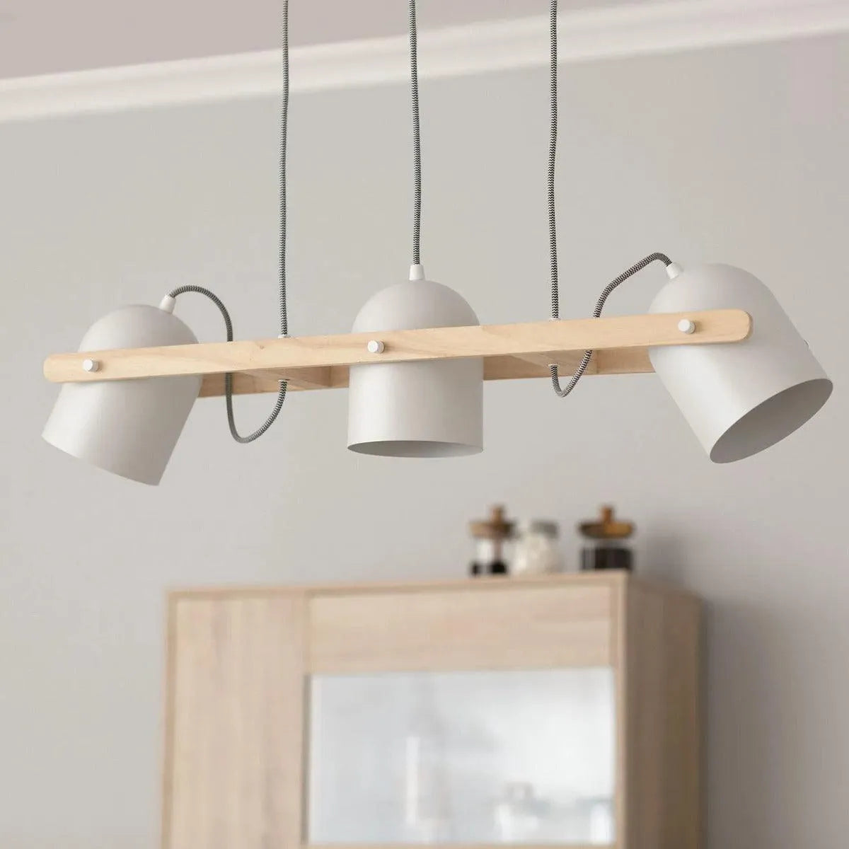 Verstelbare hanglamp eettafel hout en metaal voor boven tafel