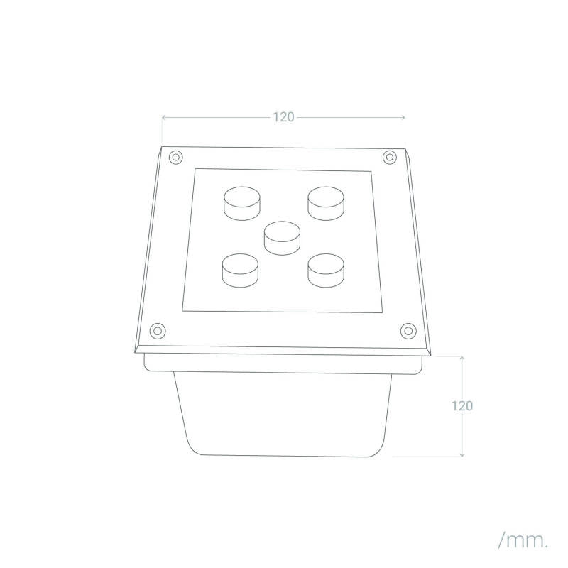 Grondspot vierkant zilver 6W Topia led warm wit inbouwdiameter 11.6 cm 230V