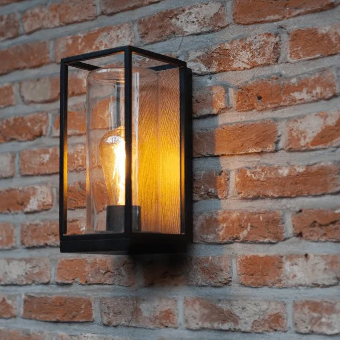 Flair wandlamp hout metaal met glas en e27 fitting lutec 5288814012 6939412013848