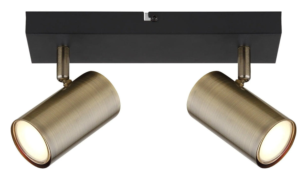 Plafondspot 2 spots zwart & antiek messing GU10 Robby - FOIR