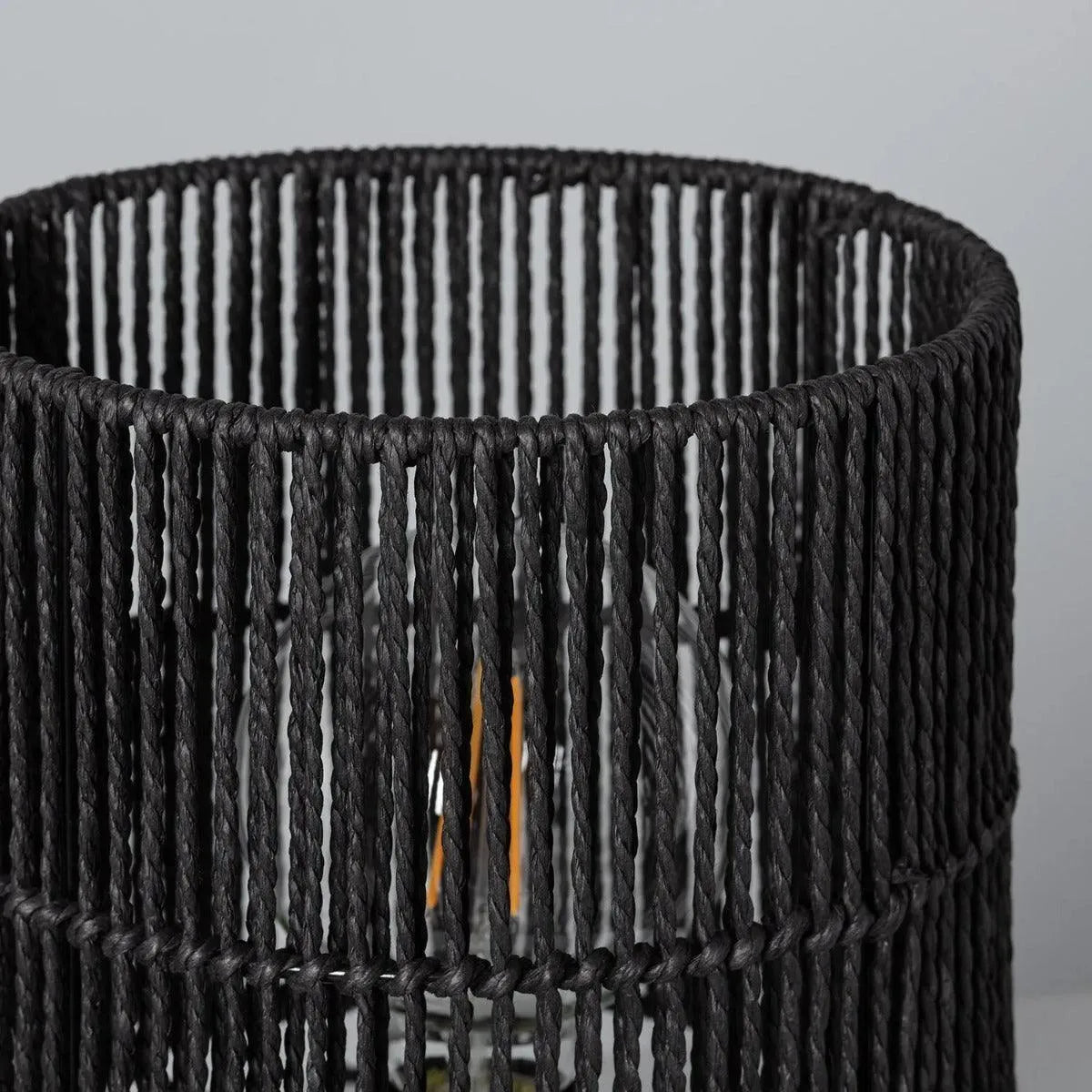 Zwarte tafellamp gevlochten papier E27 fitting schakelaar en stekker 'Cathy' 25cm - FOIR