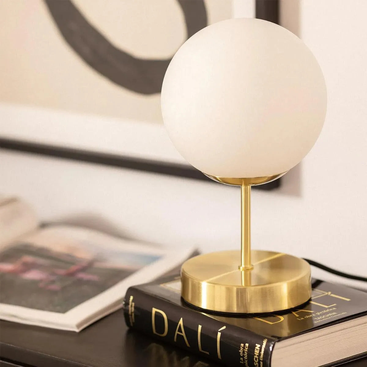 Tafellamp messing & opaalglas met schakelaar & stekker E14 fitting 'Julienne' - FOIR