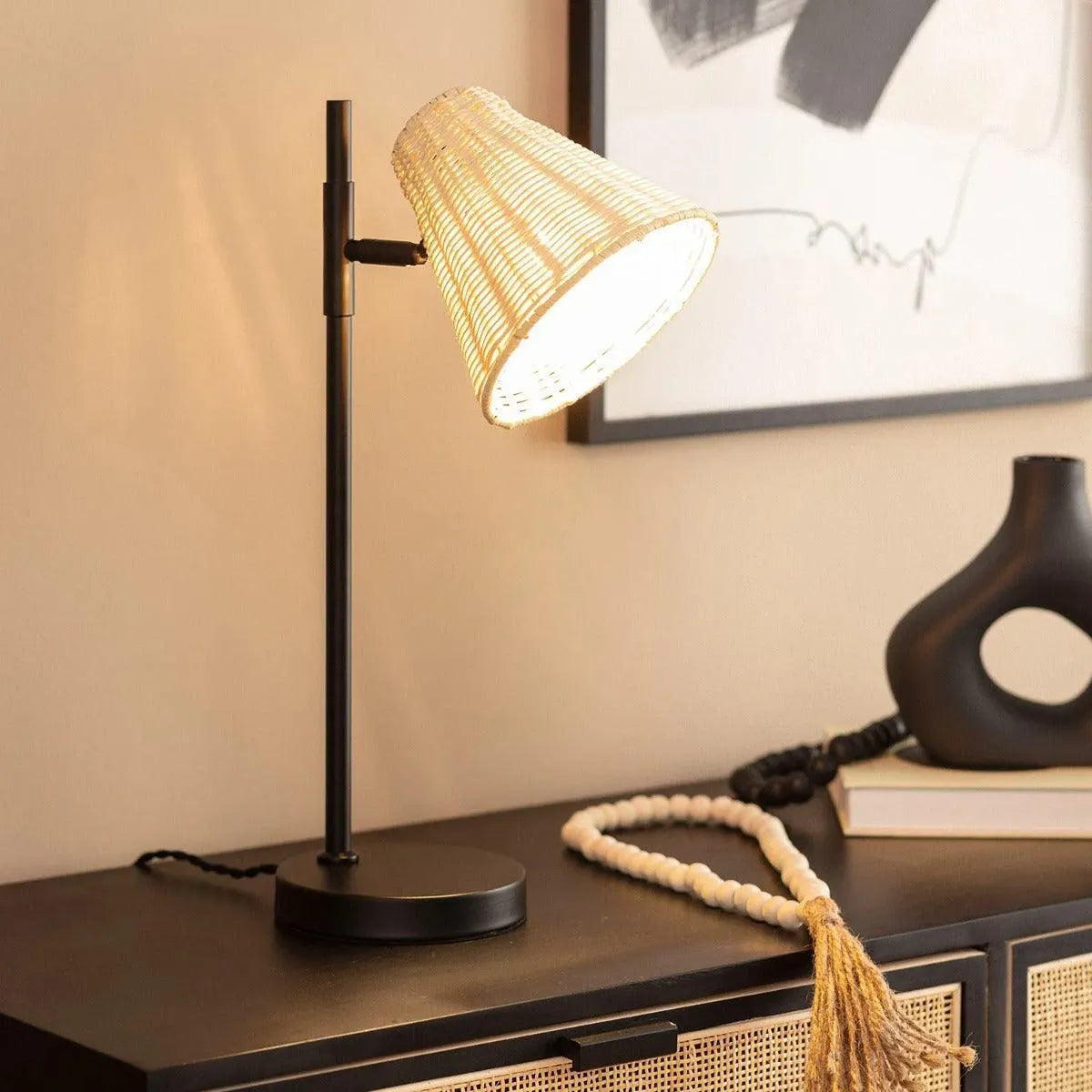 rotan tafellampje met E14 fitting schakelaar verstelbaar