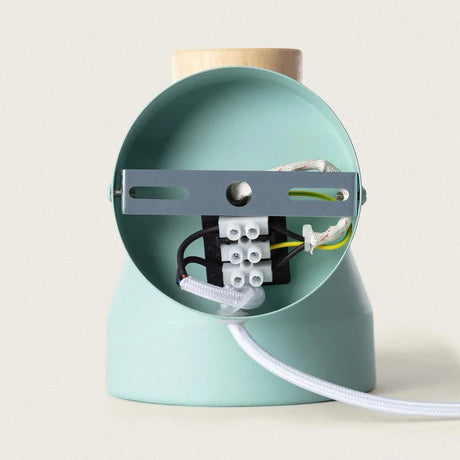 Wandlamp lichtgroen met hout schakelaar en E27 fitting 'Julius' - FOIR