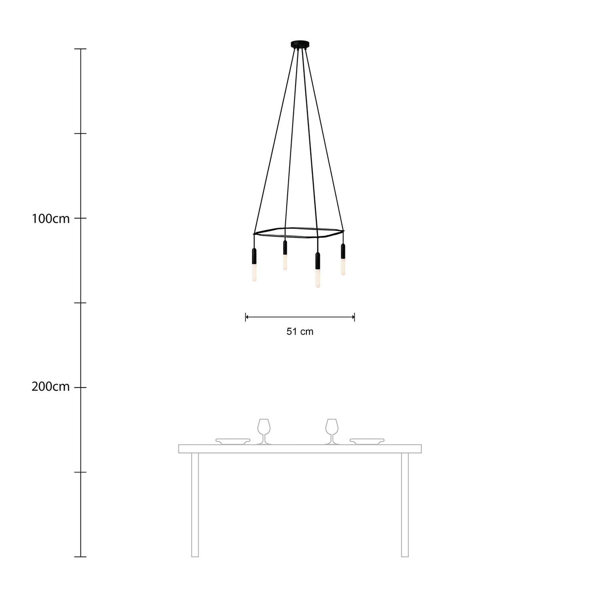 Kroonluchter modern 4x vierkant design met led lampen