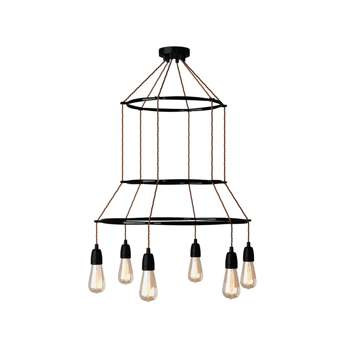 Kroonluchter Zwart modern 6x E27 ST64 (met lampen)