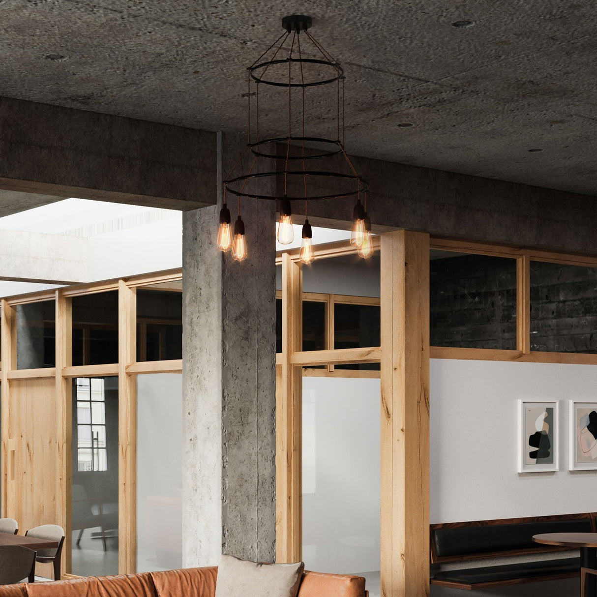 Kroonluchter Zwart modern 6x E27 ST64 (met lampen)