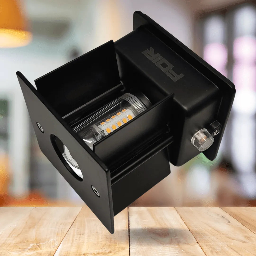 Buitenlamp kubus zwart met lichtsensor schemersensor 'Ace' G9 warm wit ip65 - FOIR