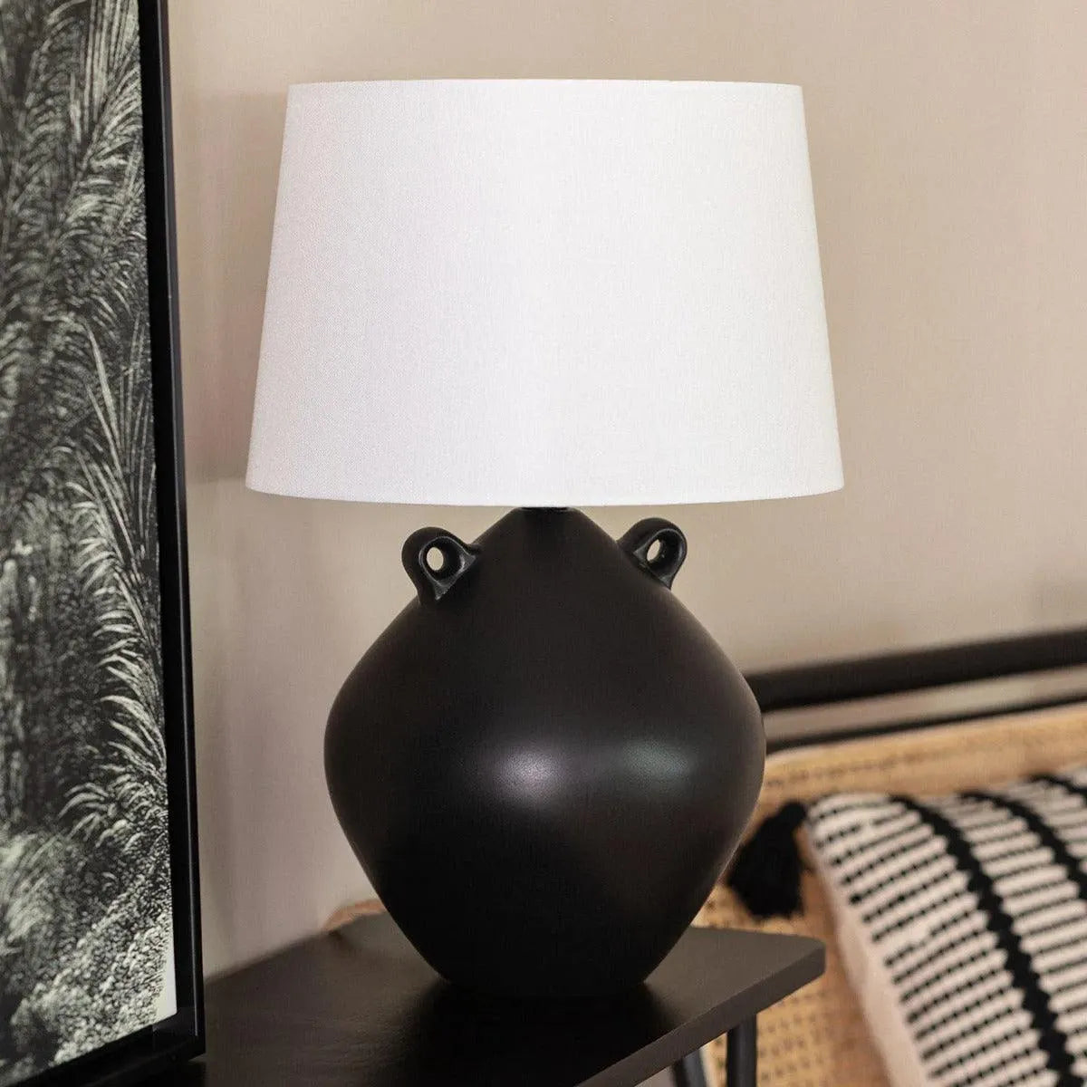 Zwart witte tafellamp met stoffen kap E27 fitting 'Marit' - FOIR