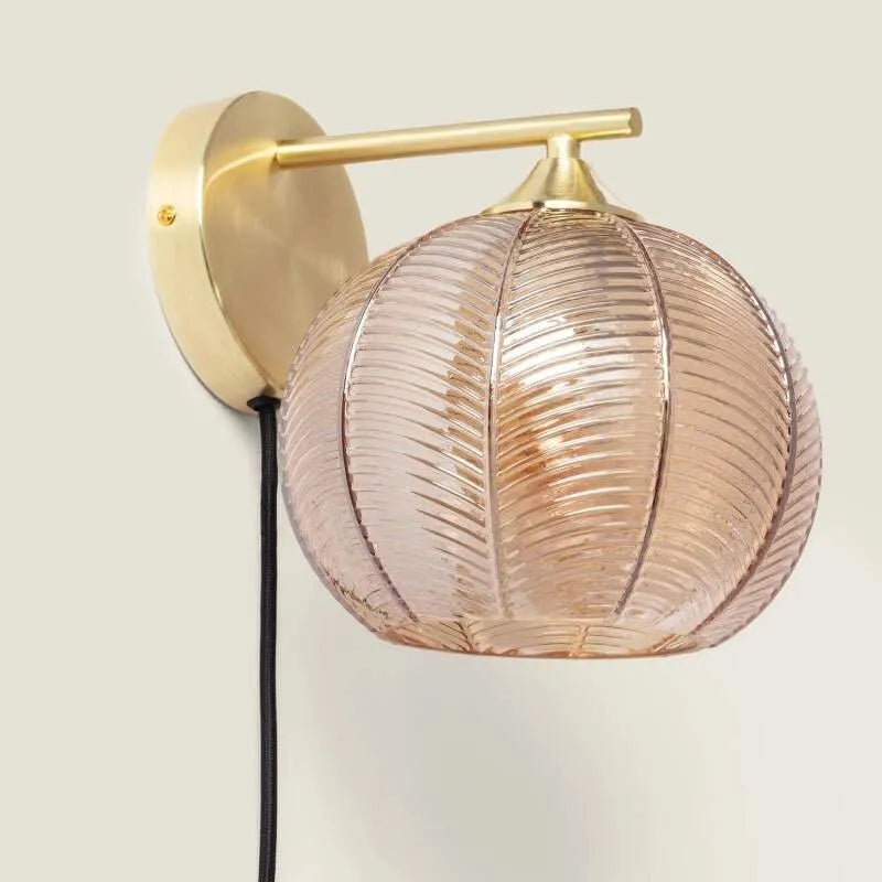 Wandlamp goud glas slaapkamer 'Xera' e14 fitting stekker schakelaar - FOIR