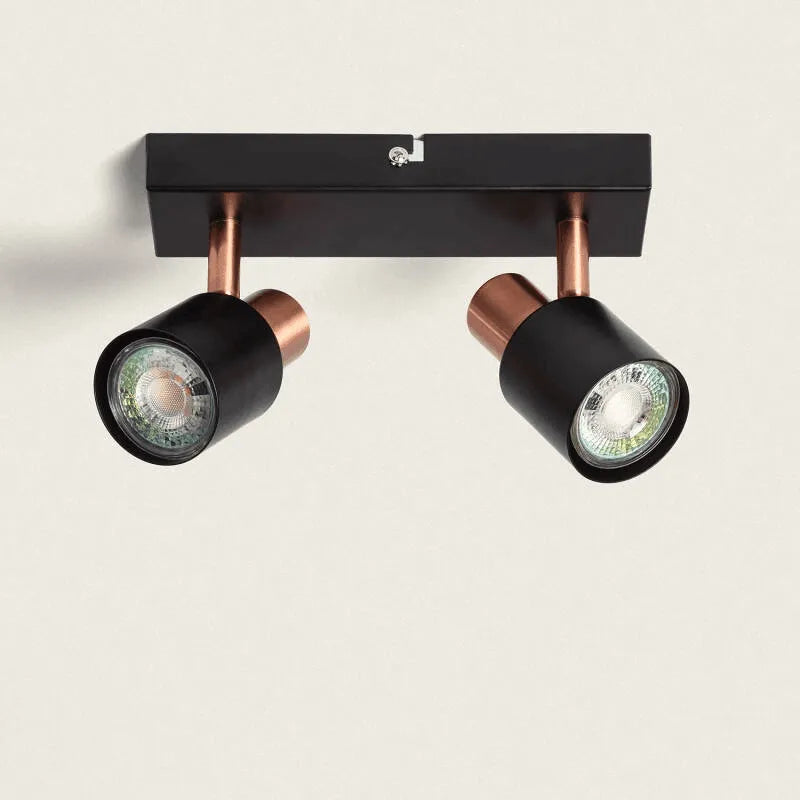 Plafondspot zwart goud 'Vesper' 2 spots GU10 verstelbaar - FOIR