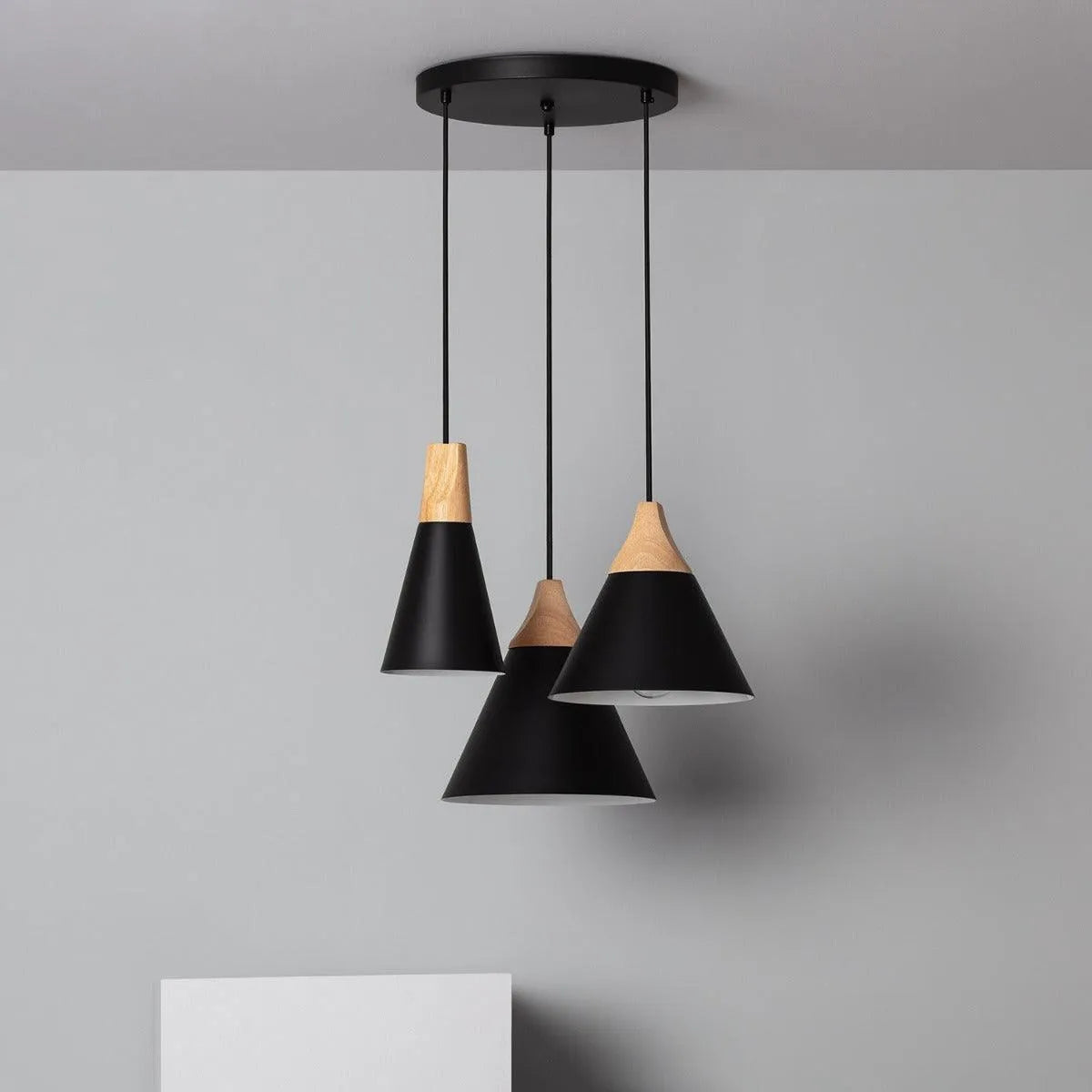 Hanglamp set modern 'Dust' zwart hout modern E27 fitting modern 50 cm - FOIR