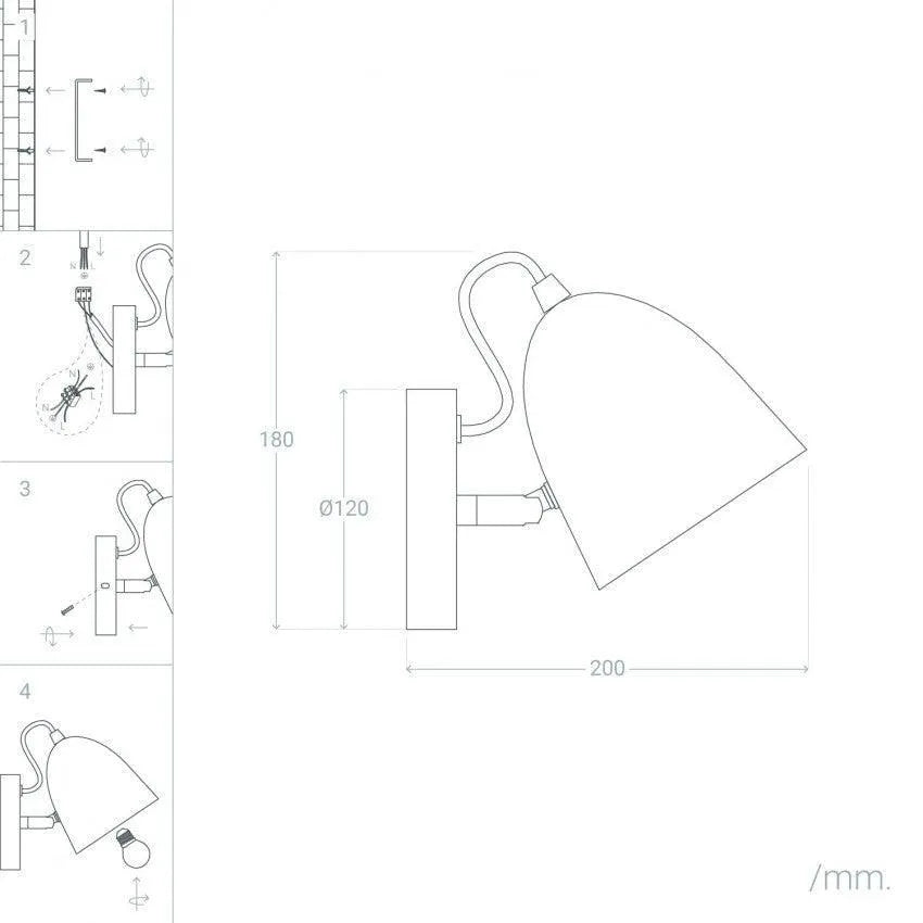 Wandlamp oranje leeslamp 'Arco' verstelbaar leeslamp E27 fitting wandlamp - FOIR