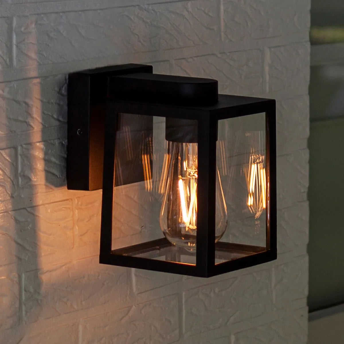 Buitenlamp zwart glas 'Shiva' voordeur verlichting vierkant 12 cm - FOIR