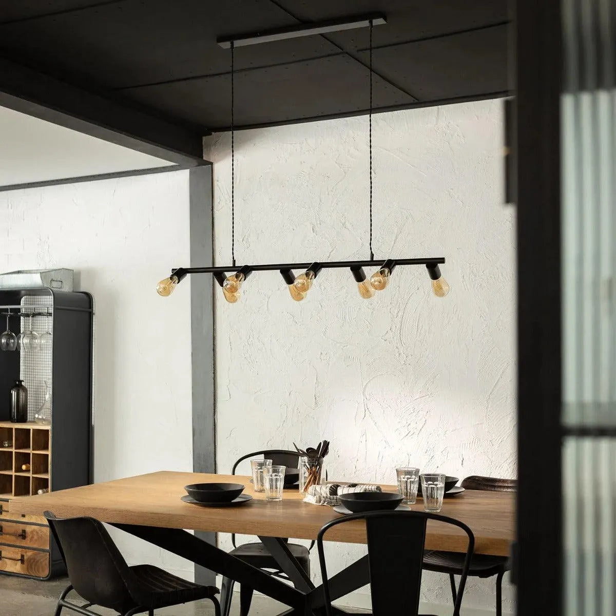 Minialistische hanglamp zwart 8x E27 fitting 'Yonna' - FOIR