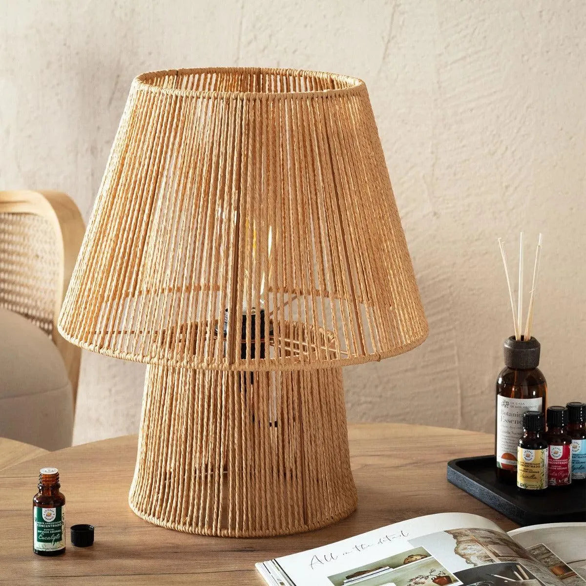 Tafellamp gevlochten papier met E27 fitting & schakelaar 'Ilan' 39 cm - FOIR