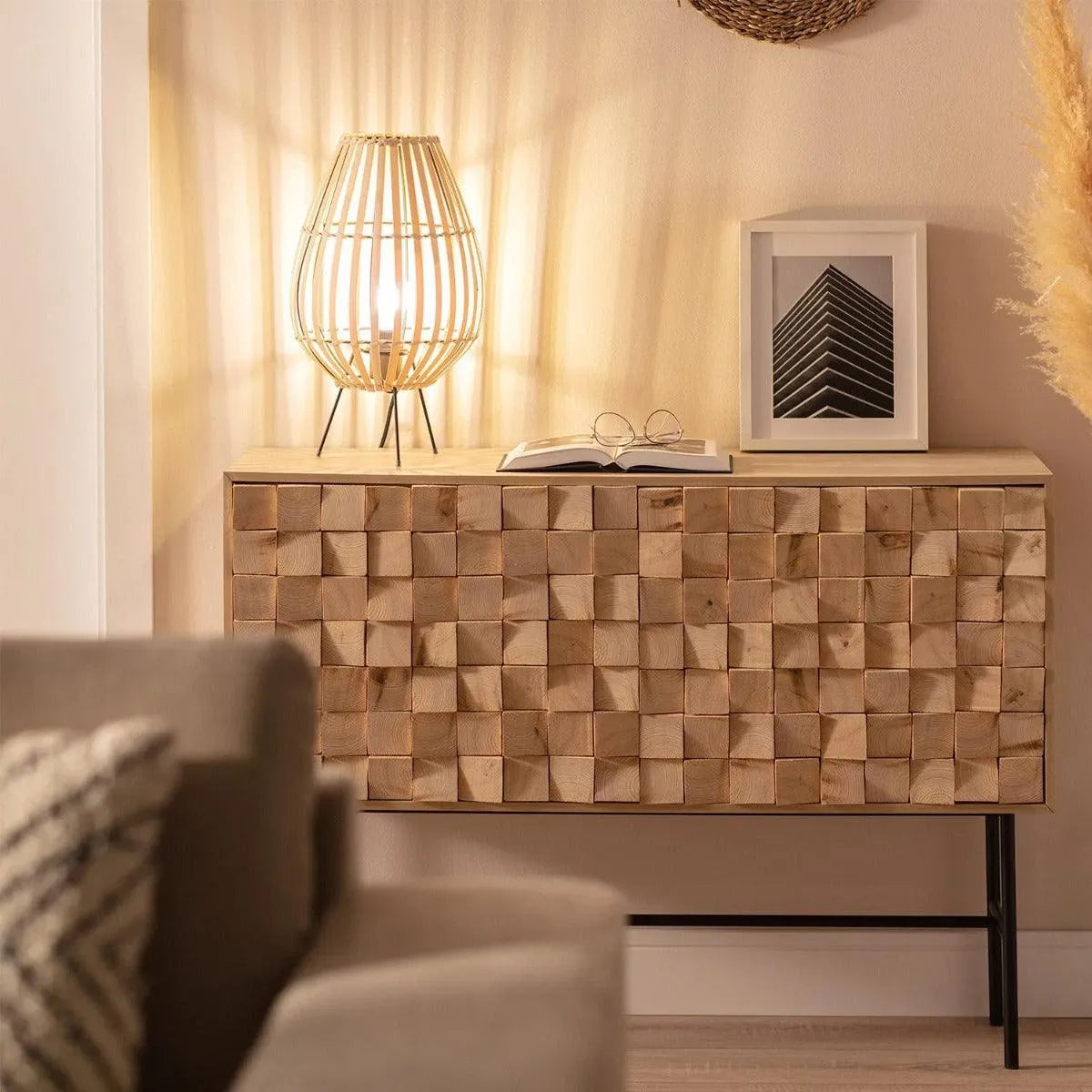 Bamboe tafellamp met E27 fitting stekker en schakelaar 'Arend' - FOIR