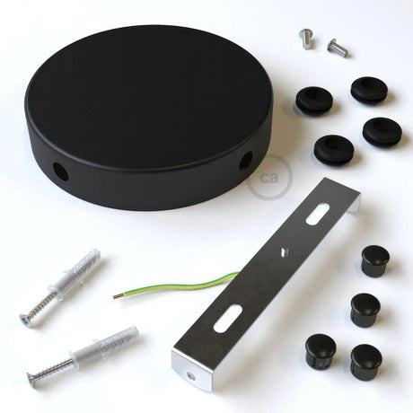 Plafondkap met 4x zij uitgang zwart staal 1 uitgang 120mm - FOIR