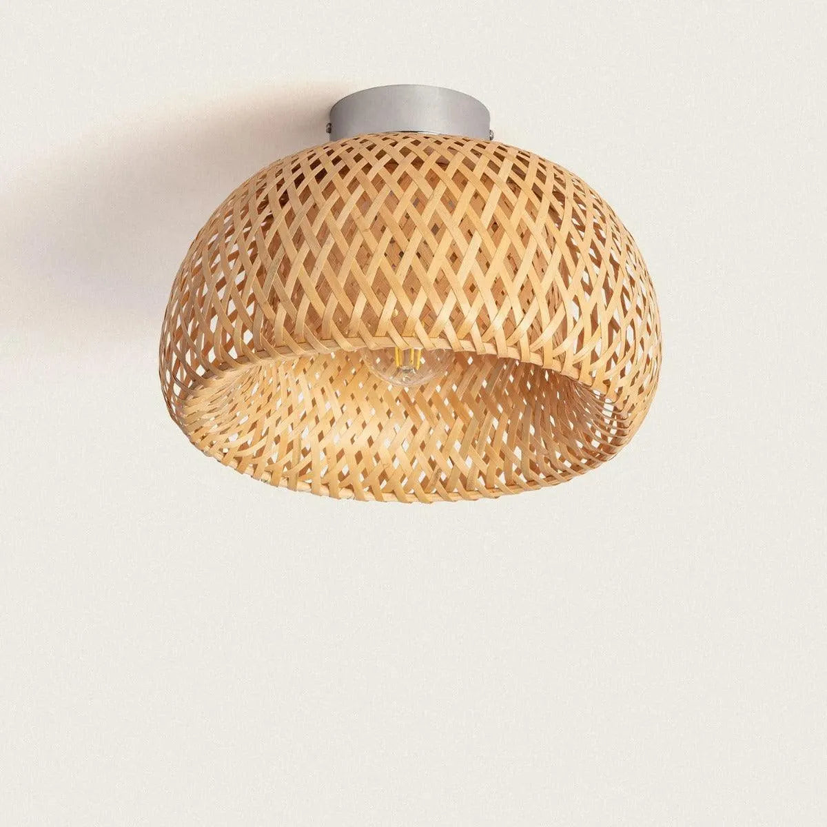 Plafondlamp gevlochten bamboe met e27 fitting rotan handgemaakt