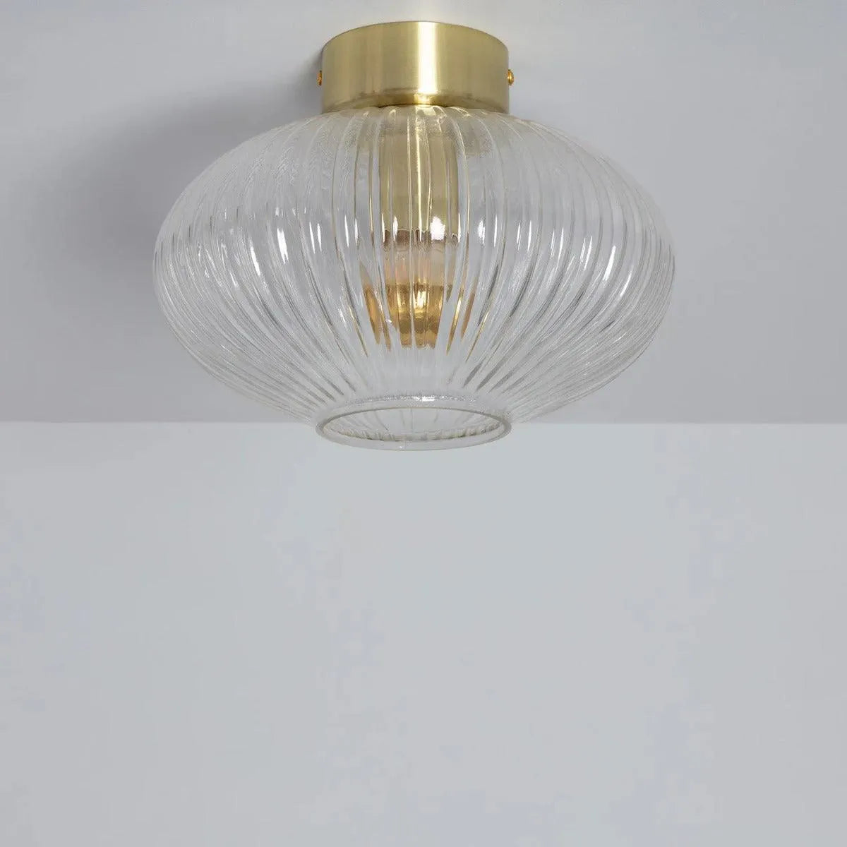 Plafondlamp retro e27 fitting glazen kap goud