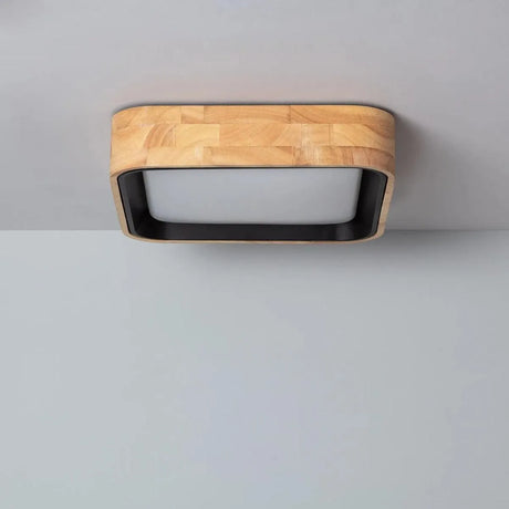 Moderne vierkante plafondlamp hout en zwart met ingebouwde LED en CCT