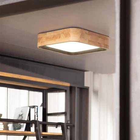 Plafondlamp met LED vierkant hout & zwart 370mm 'Normand' - FOIR