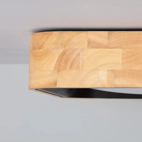 Plafondlamp met LED vierkant hout & zwart 370mm 'Normand' - FOIR