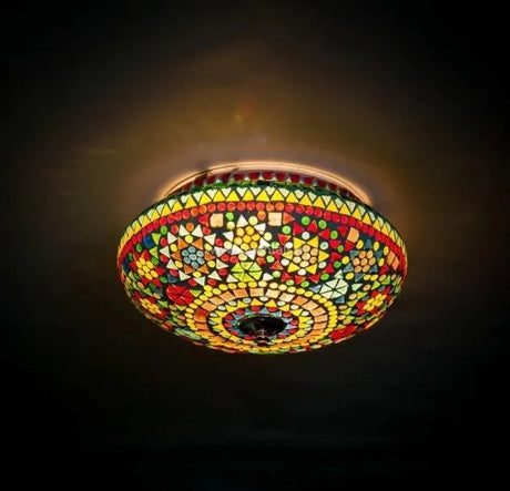 Oosterse plafondlamp mozaiek rond glas e27