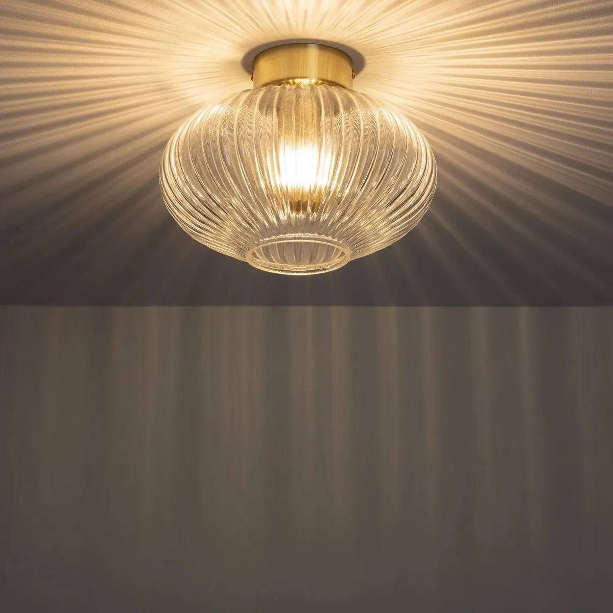 Vintage plafond glas & goud met E27 fitting 'Pieter' 24cm - FOIR