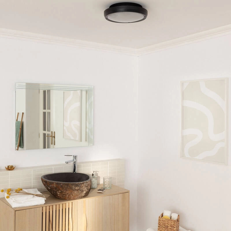 Plafondlamp rond zwart 'Curs' 2X e27 fitting modern waterdicht rond IP65