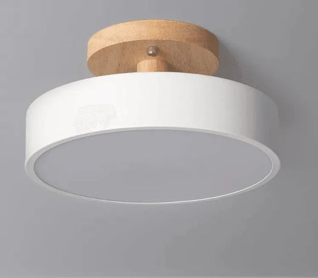 Plafondlamp rond wit met LED en CCT hout