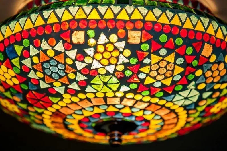 Oosterse plafondlamp rond mozaiek rond glas e27