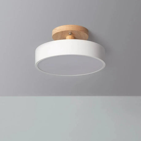 plafondlamp wit met hout met ingebouwde LED en CCT