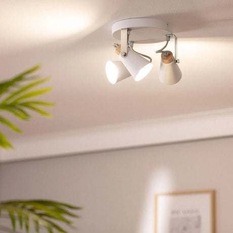 Plafondlamp 3 spots plafondlamp met hout wit verstelbaar